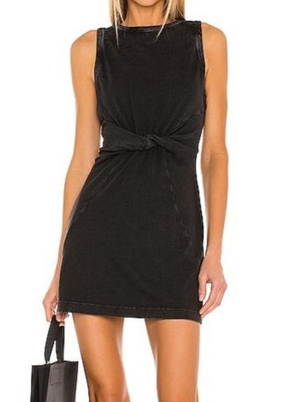 l*space Black Seaview Sleeveless Knot-Front Mini 100% Cotton Dress